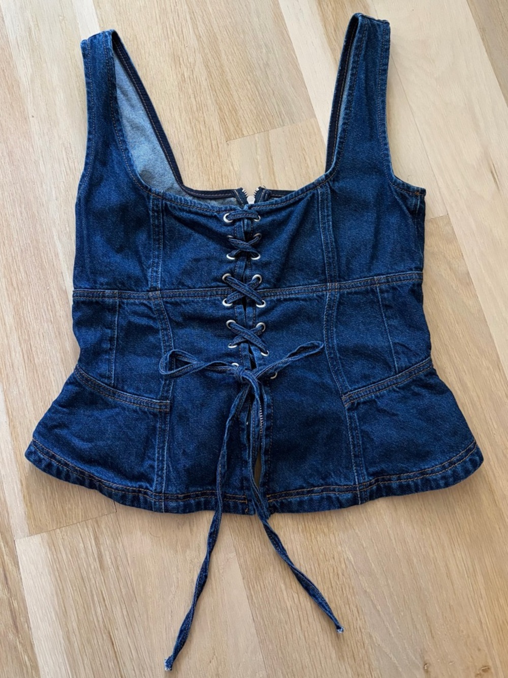 Reformation x Kacey Musgraves Dallas Organic Cotton Blend Denim Corset Top